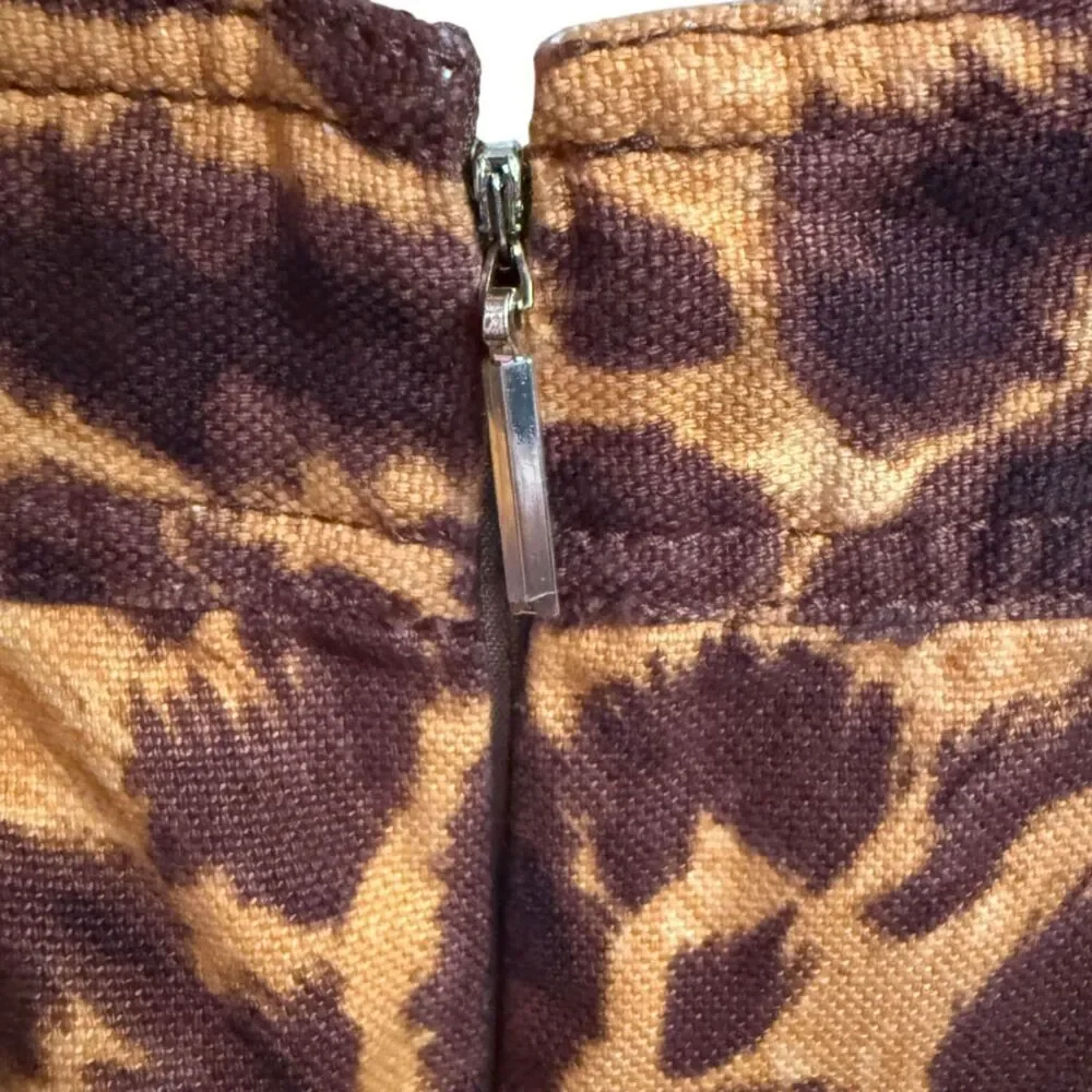 Kate Spade Panthera Brown and Orange Leopard Midi Skirt Size 8